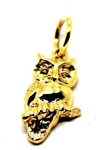 Genuine Small 9ct Yellow or Rose or White Gold Wise Owl Charm or Pendant - Picture 1 of 25