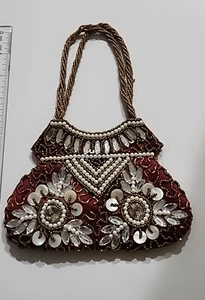 Handcrafted Ethnic Indian Wedding Clutch witt custom bead work color Maroon - Picture 1 of 3