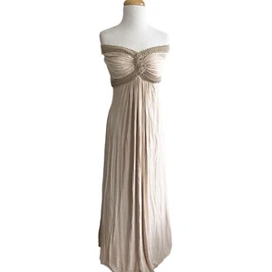 Karina Boutique Sky  Long Gown Tube Dress Beige Braid Detail Size L NWT - Picture 1 of 7