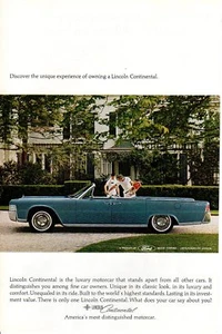 1965 coche publicitario vintage impreso Lincoln Continental azul convertible tenistas - Imagen 1 de 2