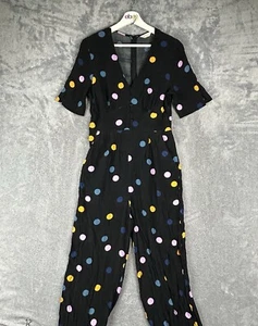 Gorman Pantsuit Size 10 Short Sleeve Buttoned Jumpsuit Polka Dot Viscose Black - Picture 1 of 12