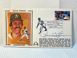 Copertina primo giorno firmata Rollie Fingers FDC 1992 Cooperstown busta cachet JSA - Foto 1 di 3