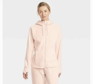 NEW All In Motion Hooded Sweatshirt Womens XSmall Full Zip Thumbholes Light Pink - Picture 1 of 4