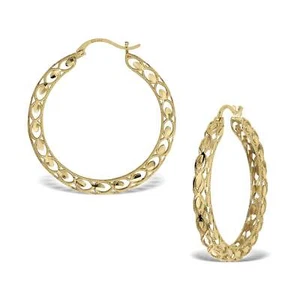 Pendientes de aro redondos turcos clásicos de oro de 10k - Imagen 1 de 7