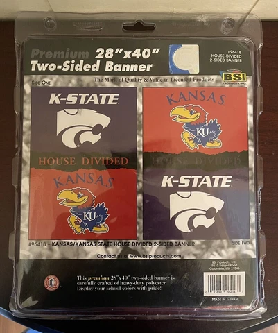 K-STATE/UNIVERSITY OF KANSAS “HOUSE DIVIDED” TWO-SIDED FLAG/BANNER 28”x40” Cover
