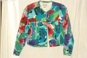 Vintage ESPRIT COLLECTION 80's Color Floral Blazer Jacket CROP SIZE M - Picture 1 of 3