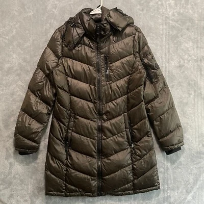 Chaqueta Andrew Marc Mujer Mediana Marrón Puffer Pato Plumón Cremallera Completa Embalable Con Capucha Foto 1 de 4