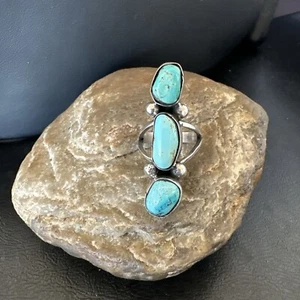 Navajo Sterling Silver Cluster Blue Turquoise Ring Sz 7 17841 - Picture 1 of 12