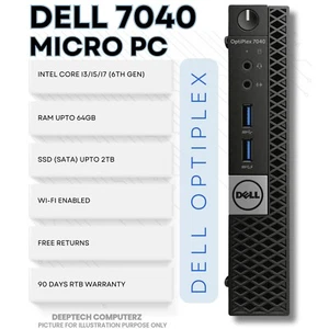 Dell OptiPlex 7040 Micro PC Core i7 6th Gen 32GB RAM 2TB SSD Wi-Fi Win11 Desktop - Picture 1 of 7