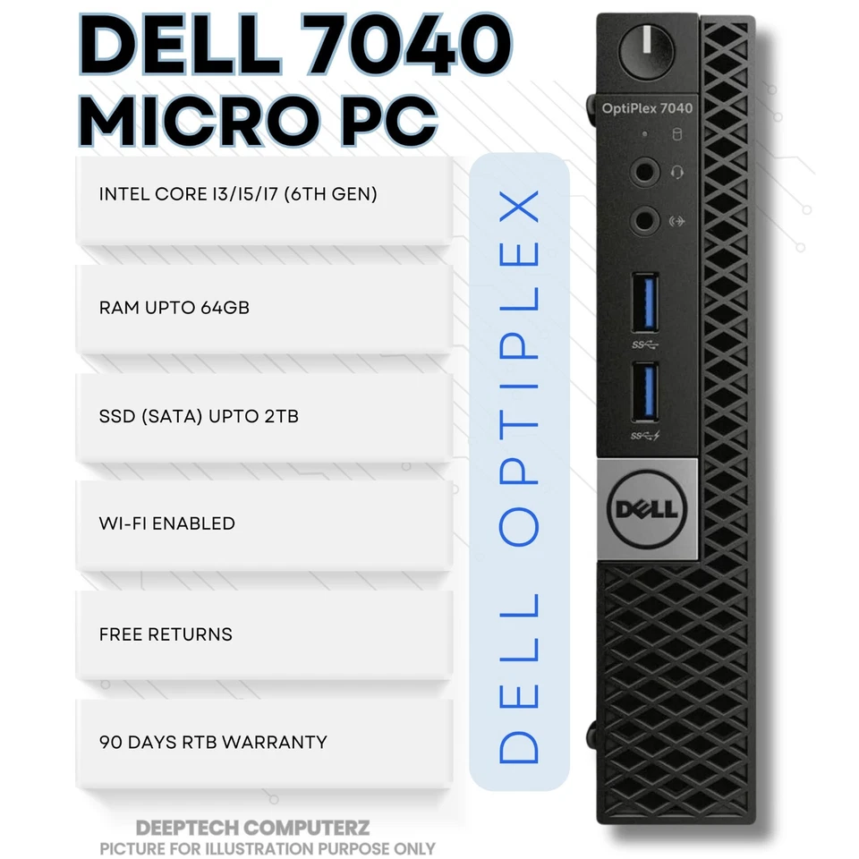 Dell OptiPlex 7040 Micro PC Core i7 6th Gen 32GB RAM 2TB SSD Wi-Fi Win11 Desktop - Image 1 of 4