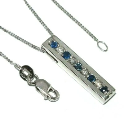 Mujer 9ct Oro Blanco Set Colgante con Diamantes Y Zafiros en Un Cadena Barbada - Imagen 1 de 4