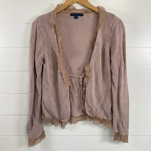 Boden Cardigan Womens Small Pink Ruffle Trim Silk Blend Tie Front Sweater Bow - Picture 1 of 16