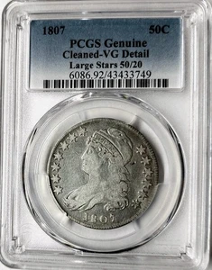 Rare 1807 Capped Bust Half Dollar 50C Large Stars 50/20 PCGS VG Details - Bild 1 von 2