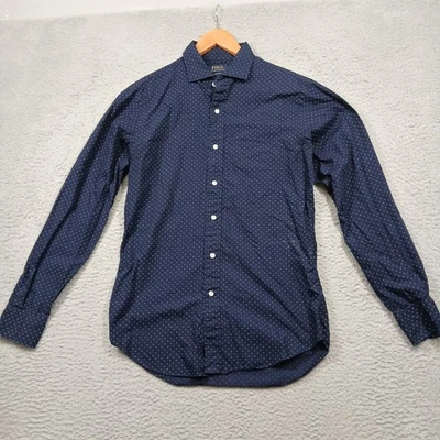 Camisa Polo Ralph Lauren Calce Ajustado Para Hombre Mediana Azul Marino Lunares Manga Larga Foto 1 de 4