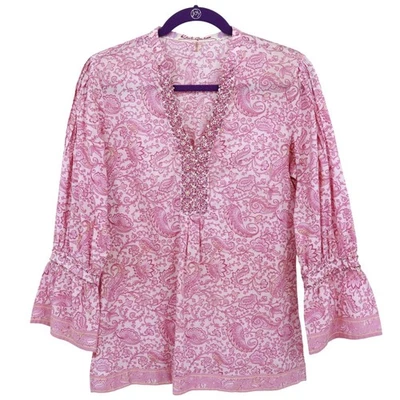 Robert Graham Paisley Top Womens S Pink Boho Preppy Resort Girly Feminine Beach - Image 1 of 4