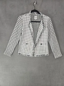 Nic & Zoe Womens XS Tweed Plaid Frye Jacket White Black Open Front Old Money - Picture 1 of 8