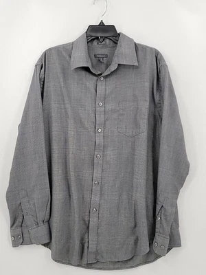 Van Heusen No Iron Shirt Mens Adult Large Color Gray Long Sleeve Plaid Button Up - Image 1 of 4