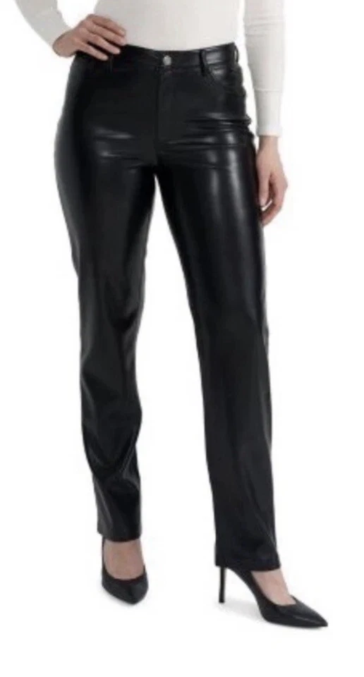 Joie Pants Women Size 10 Vegan Leather Black Flat Front Straight Leg Lined