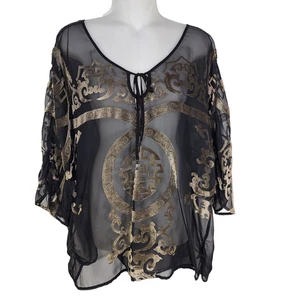 Top Chicos Travelers para mujer talla 2 grande Burnout Beverly terciopelo transparente manga 3/4 - Imagen 1 de 10