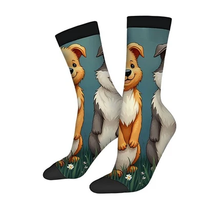 Calcetines de moda unisex - 2 pares con diseño de perro de dibujos animados mullido abrigo naranja y blanco Foto 1 de 4