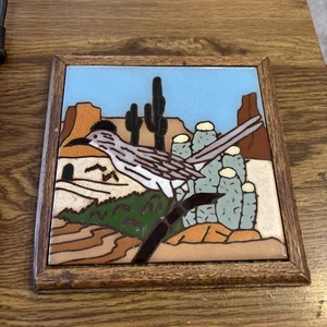 Roadrunner in Desert Landscape - Fiesta Tile 1983 Phoenix AZ  7"x7" - Picture 1 of 2