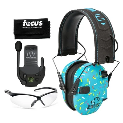 Walker's Razor Digital Ear Muffs (Blue Sprinkles) Bundle with Accessories - Image 1 of 4