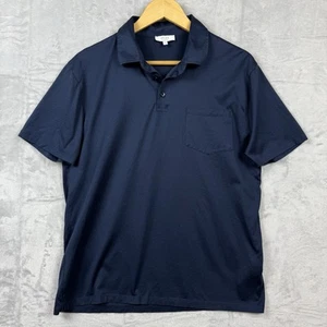 REISS Polo Shirt Men XL Navy Blue Egyptian Cotton Short Sleeve Minimalist Casual - Picture 1 of 9