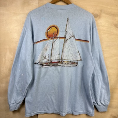 Vintage 70s Hi Cru Stedman Sailboat Ship Long Sleeve Pocket T Shirt USA Sz Large - Image 1 of 4