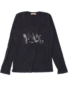 LIU JO Womens Graphic Top Long Sleeve UK 14 Large Navy Blue Cotton Z012 - Picture 1 of 3