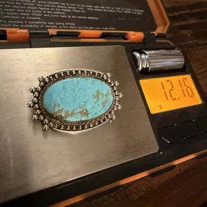 Antik Sterling Silber großer Türkis Stein oval Perlen Türkis Pin 12,16 g - Bild 1 von 9