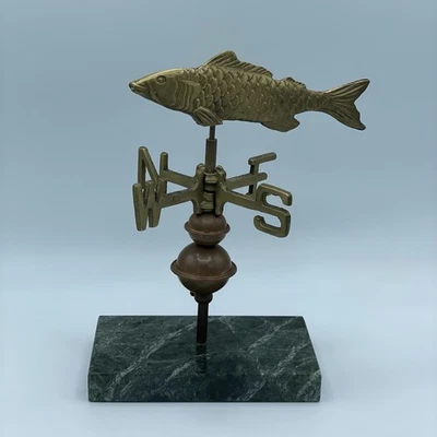 Antique Copper & Brass Weather Vane Koi Fish Carp Tabletop Stands 6” Primitive - Image 1 of 4