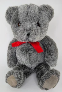 Russ Berrie 12 Zoll Plüsch Tippy Teddybär Wildleder Pfoten grau waschbar Stofftier rote Schleife - Bild 1 von 6