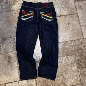 Jeans holgados vintage 8732 para hombre 38x34" azul bordado pierna ancha Y2K Jesse Pinkman - Imagen 1 de 8