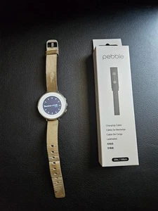 Pebble Time Round 38mm - Smart Watch Stainless Steel Body 14mm Leather Band - Picture 1 of 7