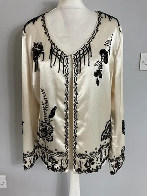 Together Cream blazer jacket top silky satin black bead sequin UK 18 occasion - Image 1 of 4
