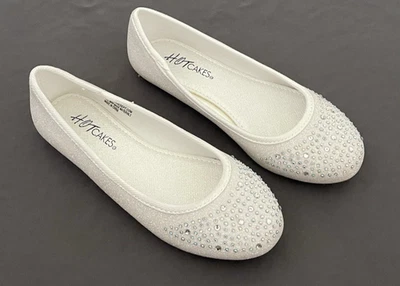 HOTCAKES Zapatos de Vestir Niñas Talla 13 Blanco Plano Sin Cordones Estrás Puntera Redonda Foto 1 de 4