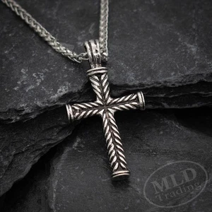 Cross Pendant Necklace – Alloy Metal with 24” Wheat Chain – Religious Jewelry - Picture 1 of 17