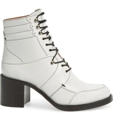 Botines de combate Tabitha Simmons de cuero Leo blanco con tacón ancho 6,5 36,5 $995 ABFB Foto 1 de 4