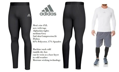 Adidas men's big & tall 4XL Alphaskin 2nd skin compression tights ~Grey~ NWT - Image 1 of 4