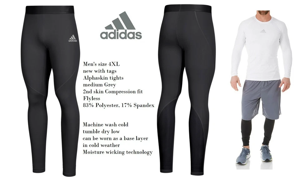 Adidas men's big & tall 4XL Alphaskin 2nd skin compression tights ~Grey~ NWT - Image 1 of 4