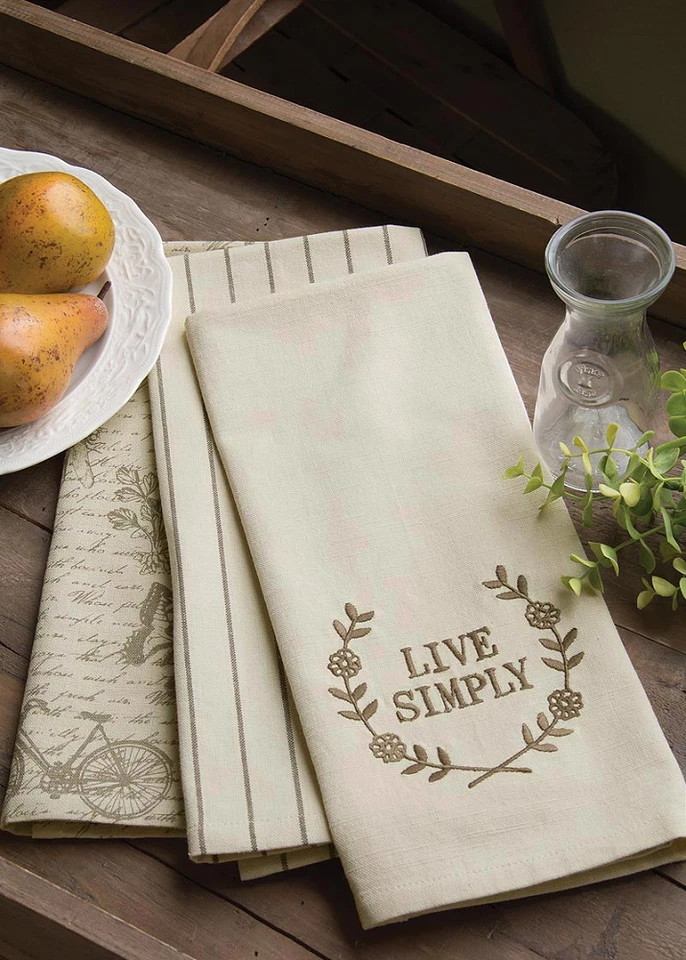 Juego de 3 Toallas de Té LIVE SIMPLE Mariposas Bicicleta Tictac Algodón Cocina Juego Foto 1 de 1