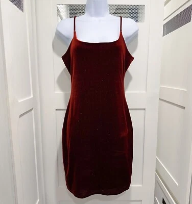 Vtg Windsor Y2K Mini Dress Red Velvet Small/Medium Glitter Bodycon Vamp Sexy - Image 1 of 4