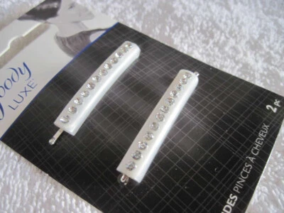 2 Goody Luxe Plastic White Block Diamond Gems Bobby Slides Hair Pins Jewel Stun - Image 1 of 4