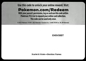 Scheda Codice - Fiamme Ossidiana ~ ENSV3BST~OBF~Code Card~BASE ~NM+~PKM - Foto 1 di 1
