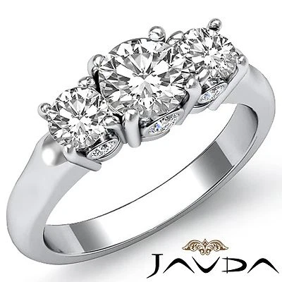 Anillo con bisel de compromiso de diamantes redondos de 3 piedras GIA F SI1 oro blanco de 14 k 2 quilates Foto 1 de 4