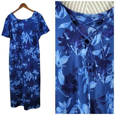 Vintage 90s Slip Dress Plus size 20/22W Cottagecore alt maxi long Floral Lace Up - Image 1 of 4