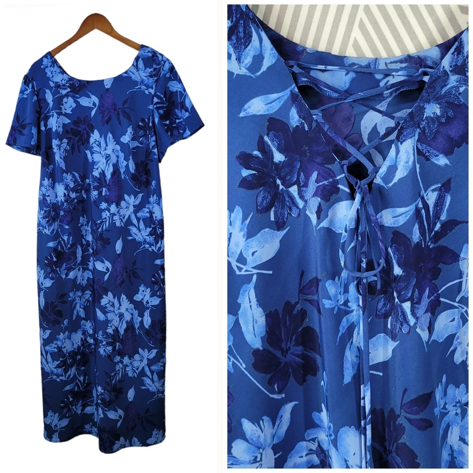 Vintage 90s Slip Dress Plus size 20/22W Cottagecore alt maxi long Floral Lace Up - Image 1 of 4