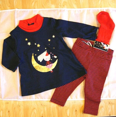 ENSEMBLE 3 mois 6 mois 12 MOIS FILLE BEBE TUNIQUE LEGGING CHAUSSETTE LUNE FEE - Photo 1/2
