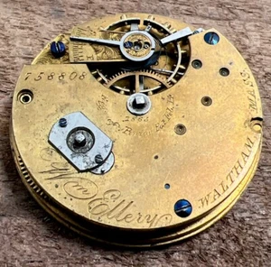 1874 Waltham 10s 11j W. M. Ellery Model 1865 Pocket Watch Movement Not Running - Picture 1 of 14