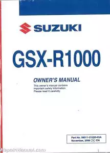 2007 Suzuki GSX-R1000K7 Motorcycle Owners Manual : 99011-21H50-03A - Picture 1 of 1